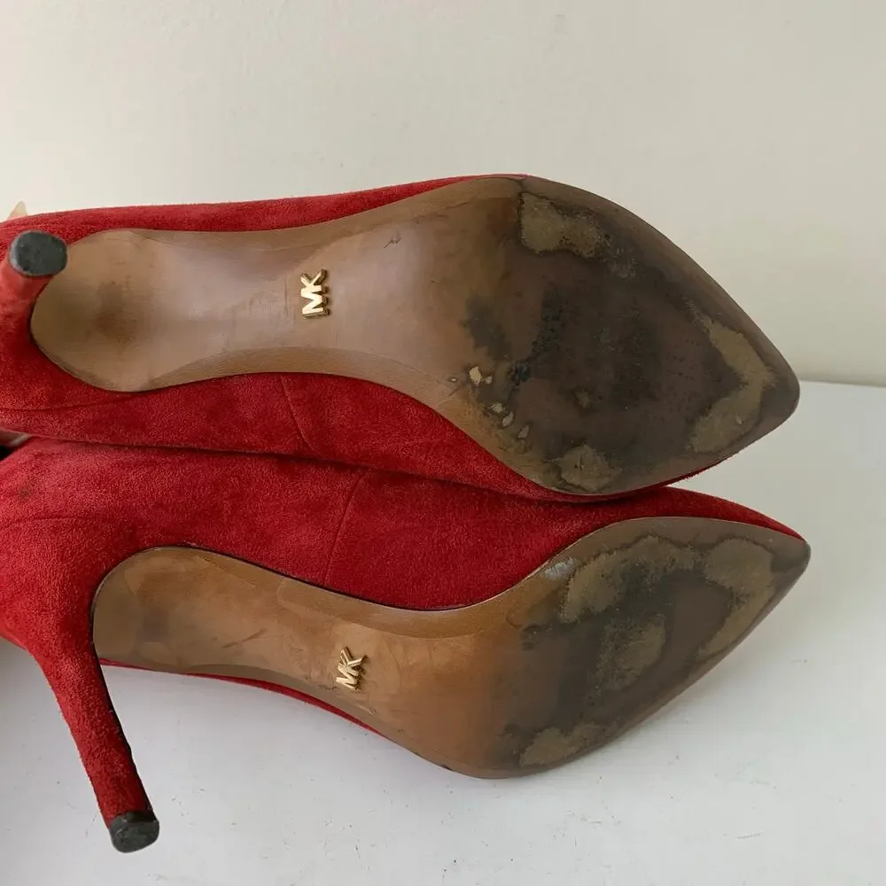 Michael Kors Size 9.5 Leather Suede Pumps Heel Burgundy Wine Pointed Toe Holiday